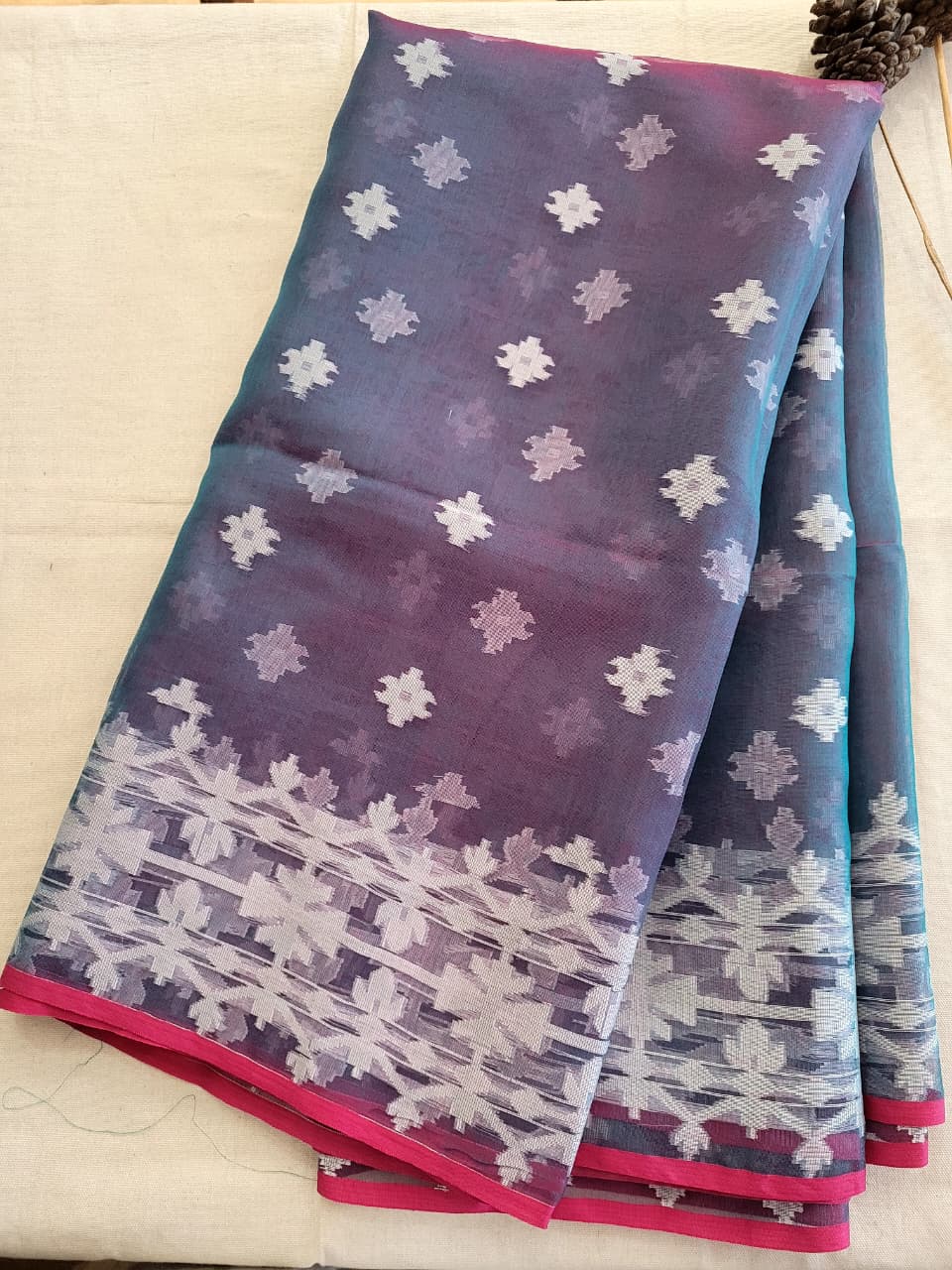 Blue Maslin Jamdani Saree