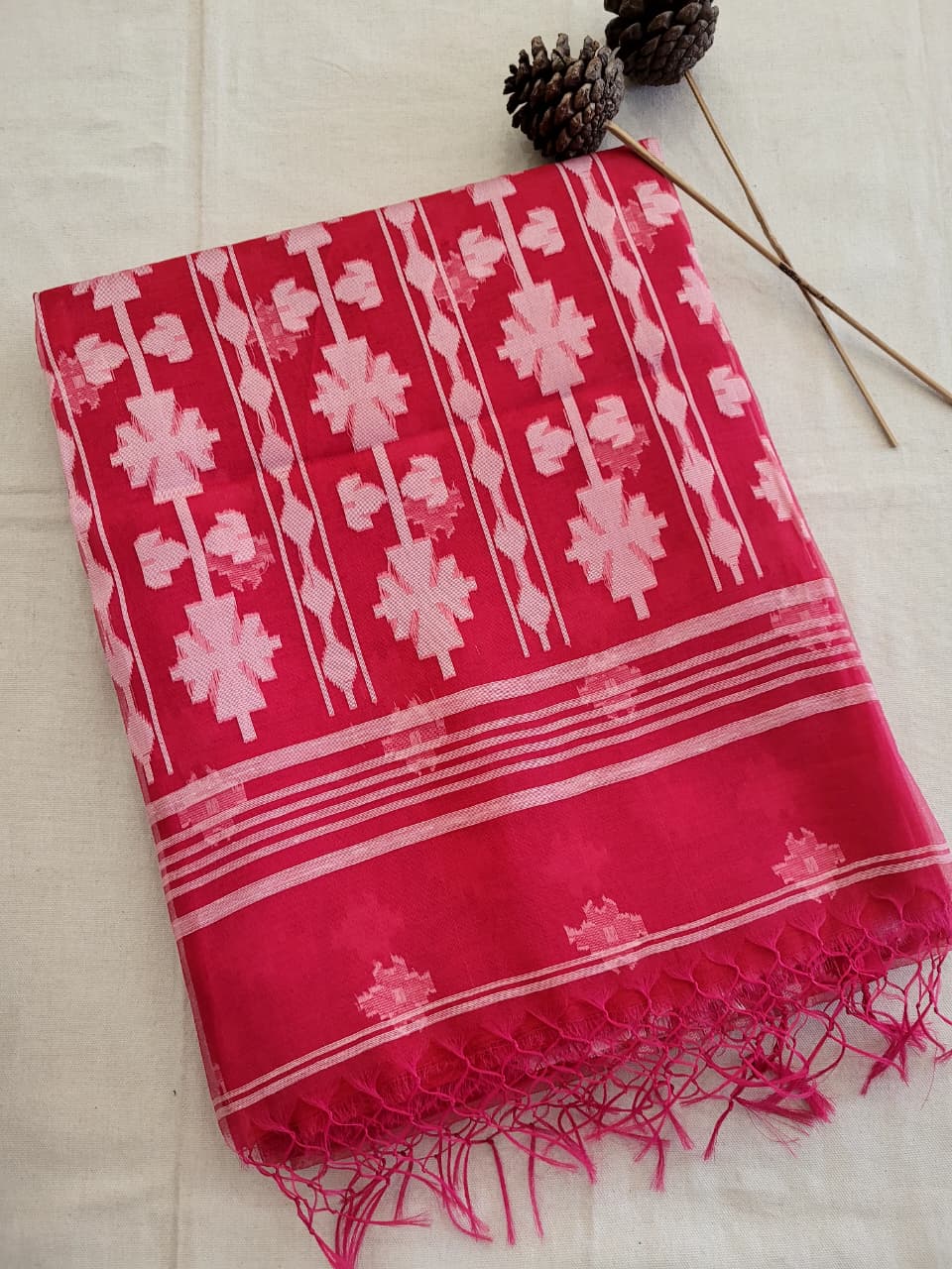 Red Maslin Jamdani Saree