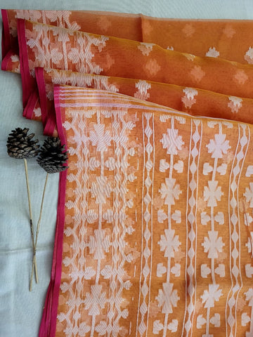 Orange Maslin Jamdani Saree