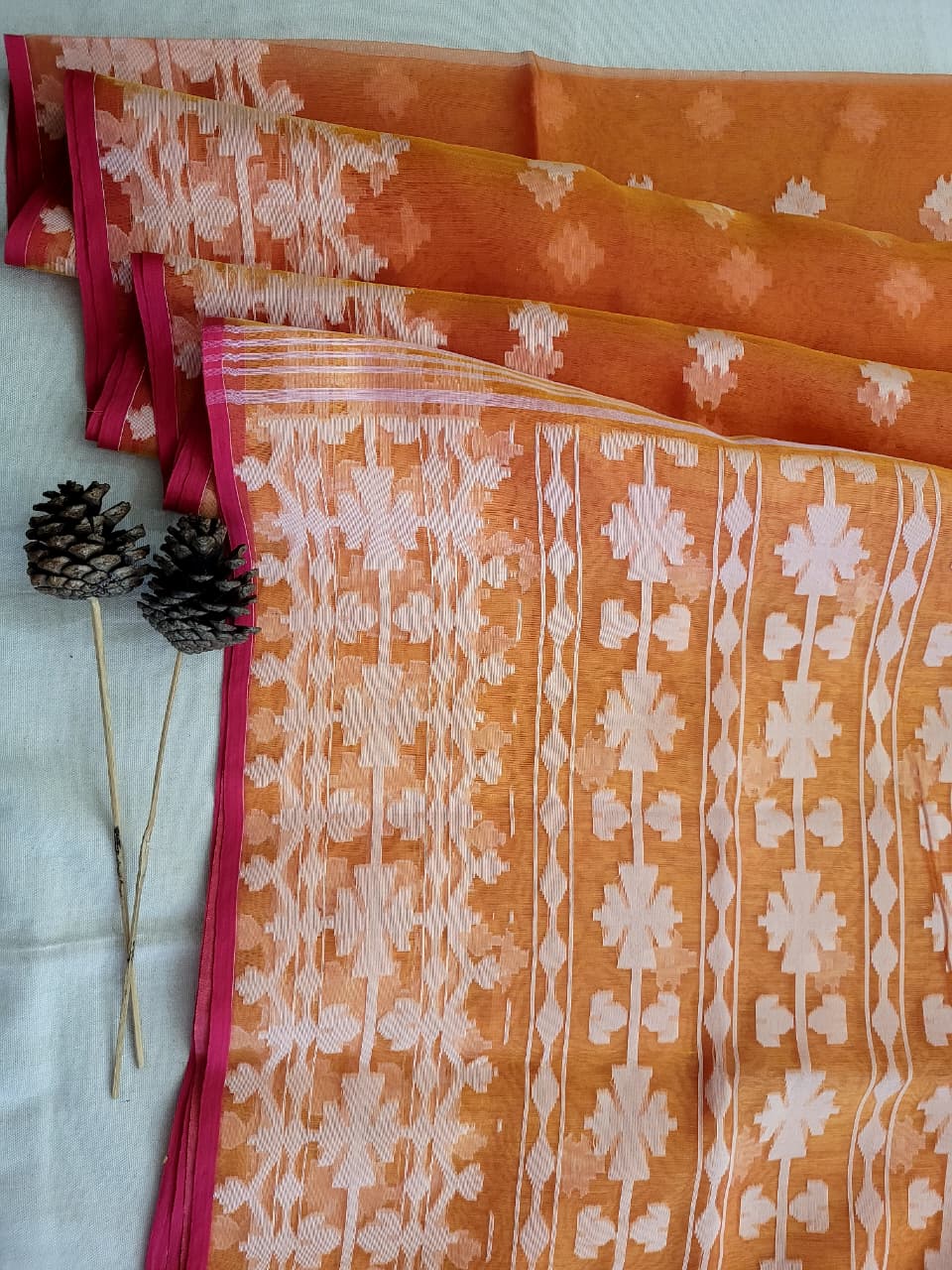 Orange Maslin Jamdani Saree