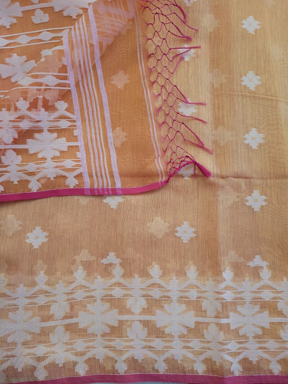 Orange Maslin Jamdani Saree