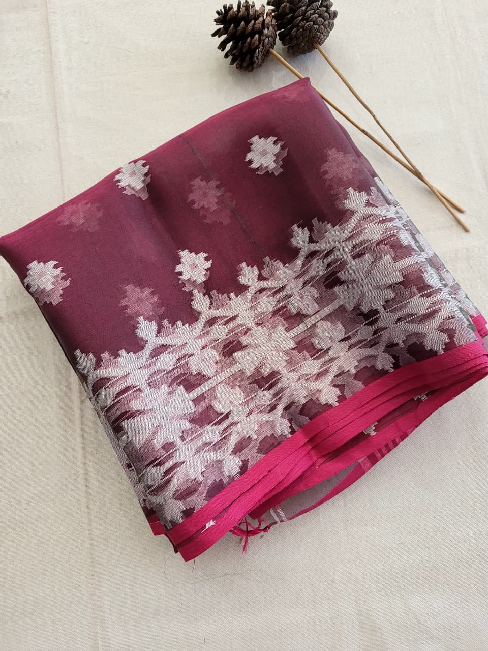 Brown Maslin Jamdani Saree