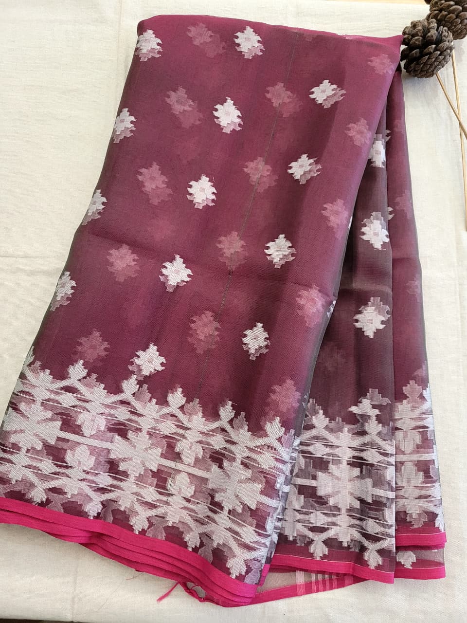 Brown Maslin Jamdani Saree