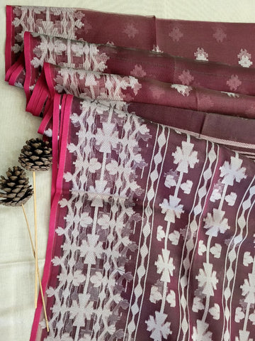 Brown Maslin Jamdani Saree