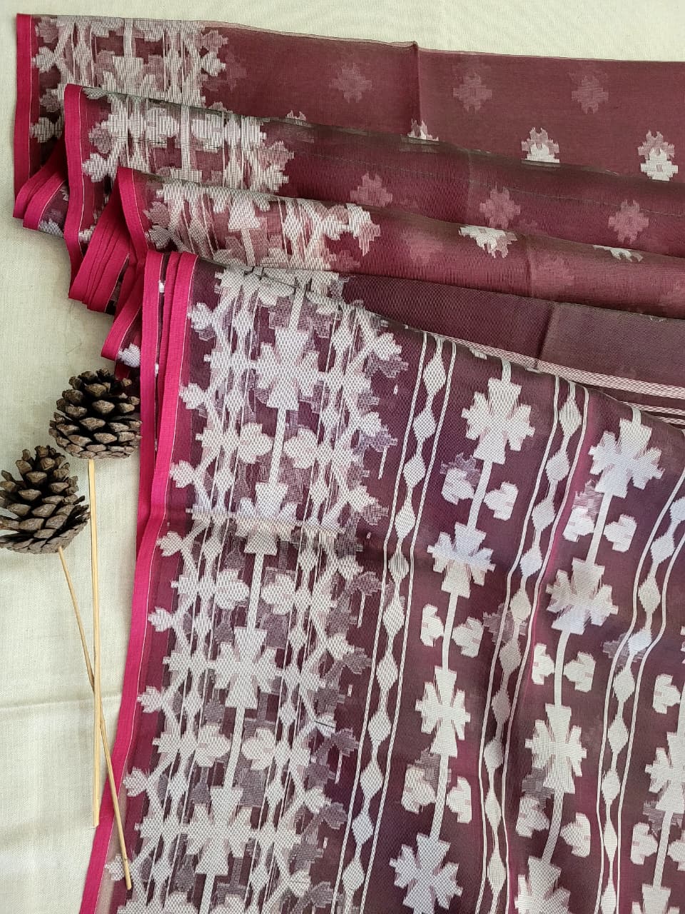 Brown Maslin Jamdani Saree
