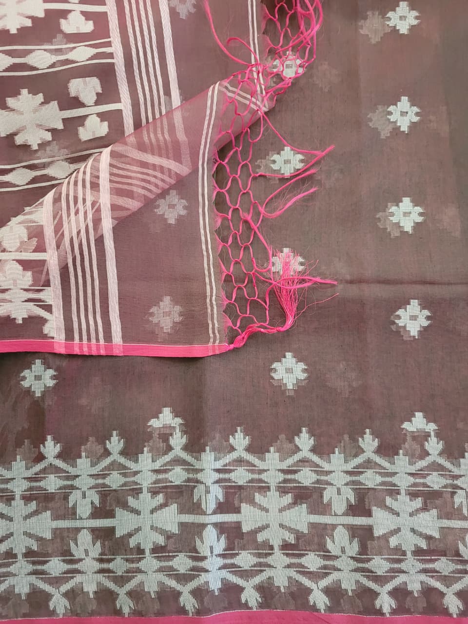 Brown Maslin Jamdani Saree