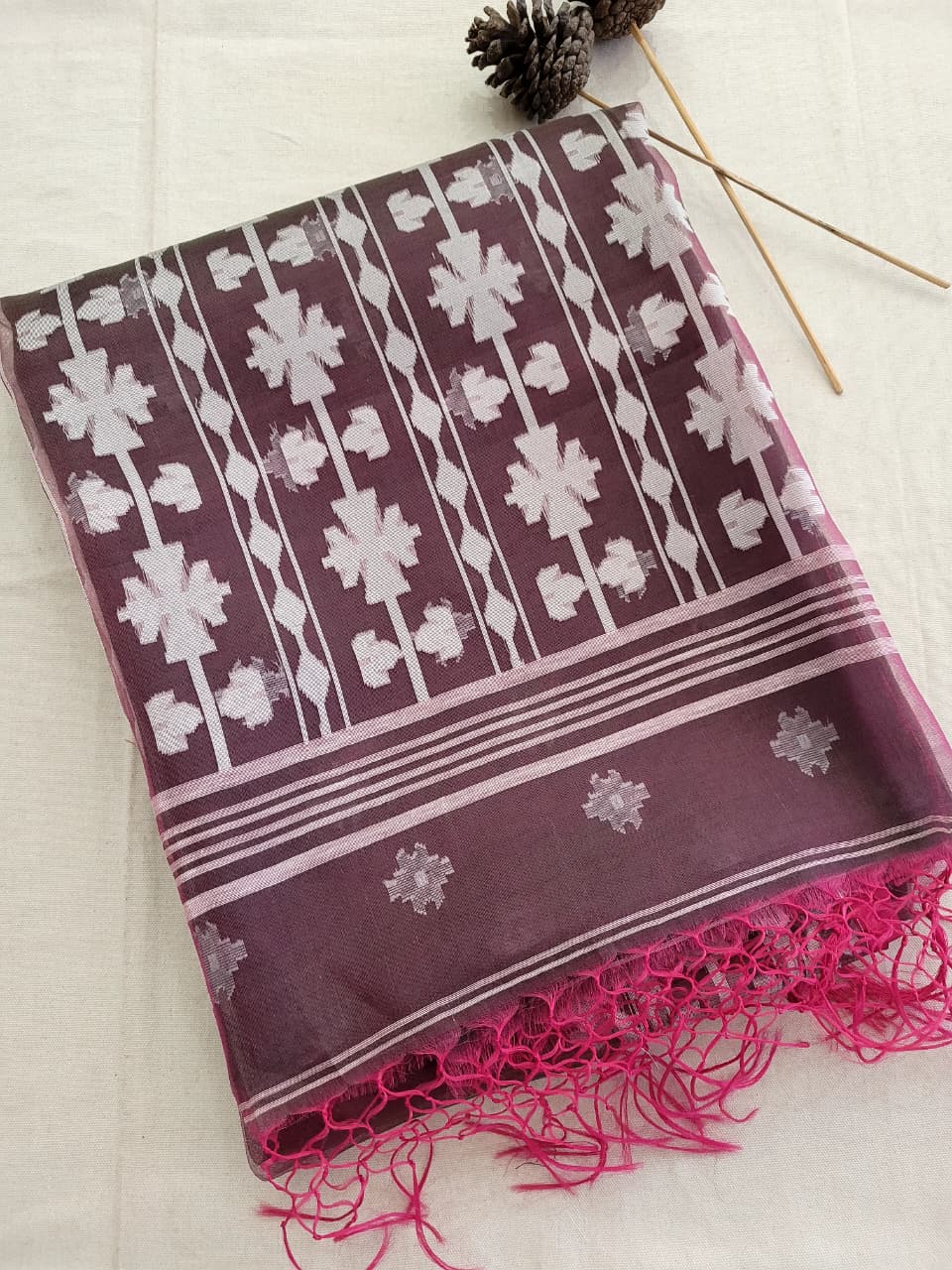 Brown Maslin Jamdani Saree