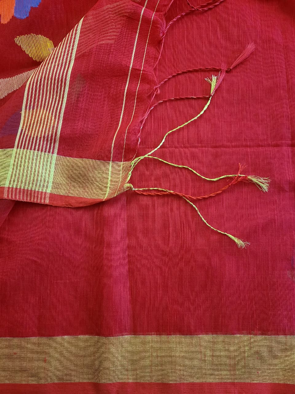Red Maslin Jamdani Saree