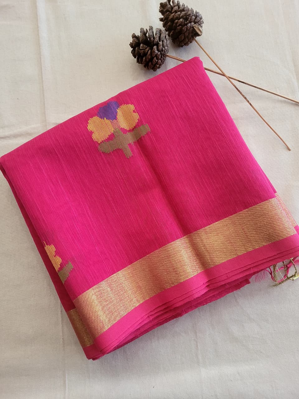 Pink Maslin Jamdani Saree