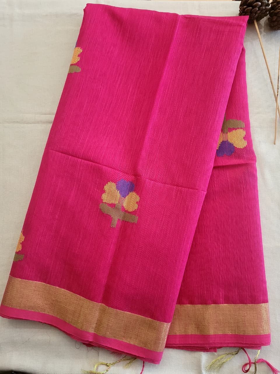 Pink Maslin Jamdani Saree