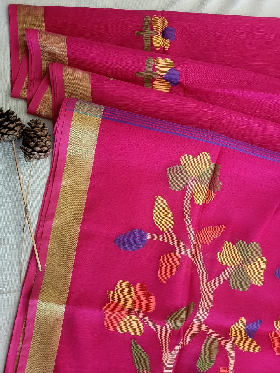 Pink Maslin Jamdani Saree