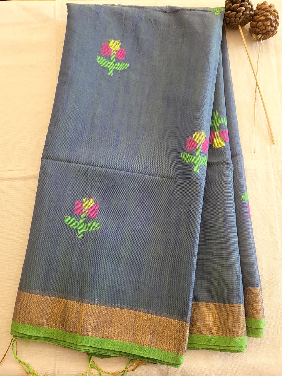 Black Maslin Jamdani Saree