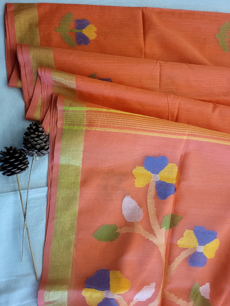 Orange Maslin Jamdani Saree