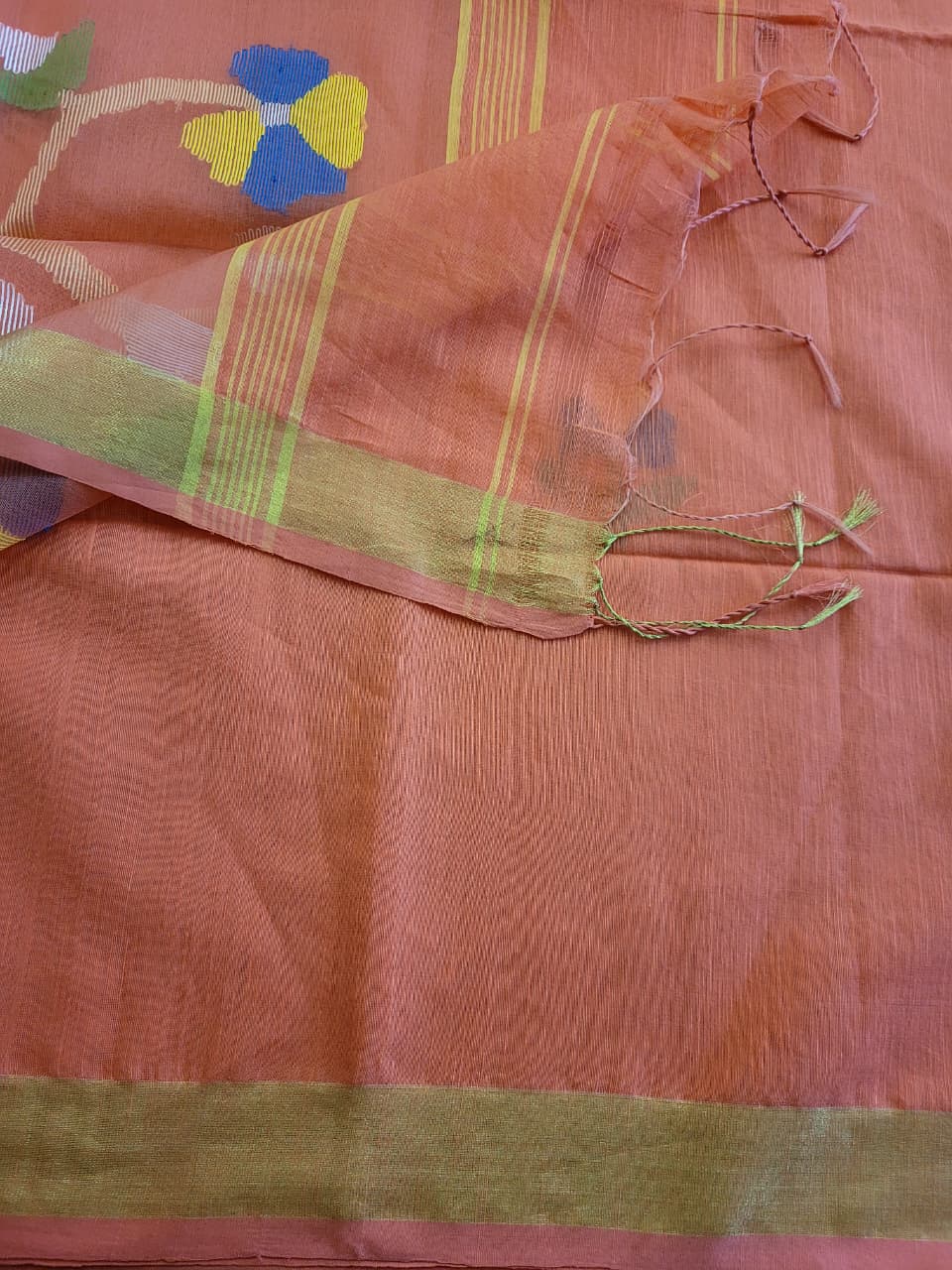 Orange Maslin Jamdani Saree