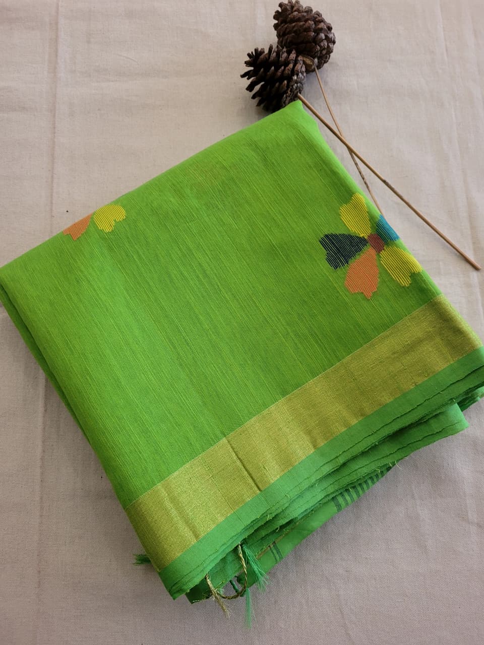 Green Maslin Jamdani Saree