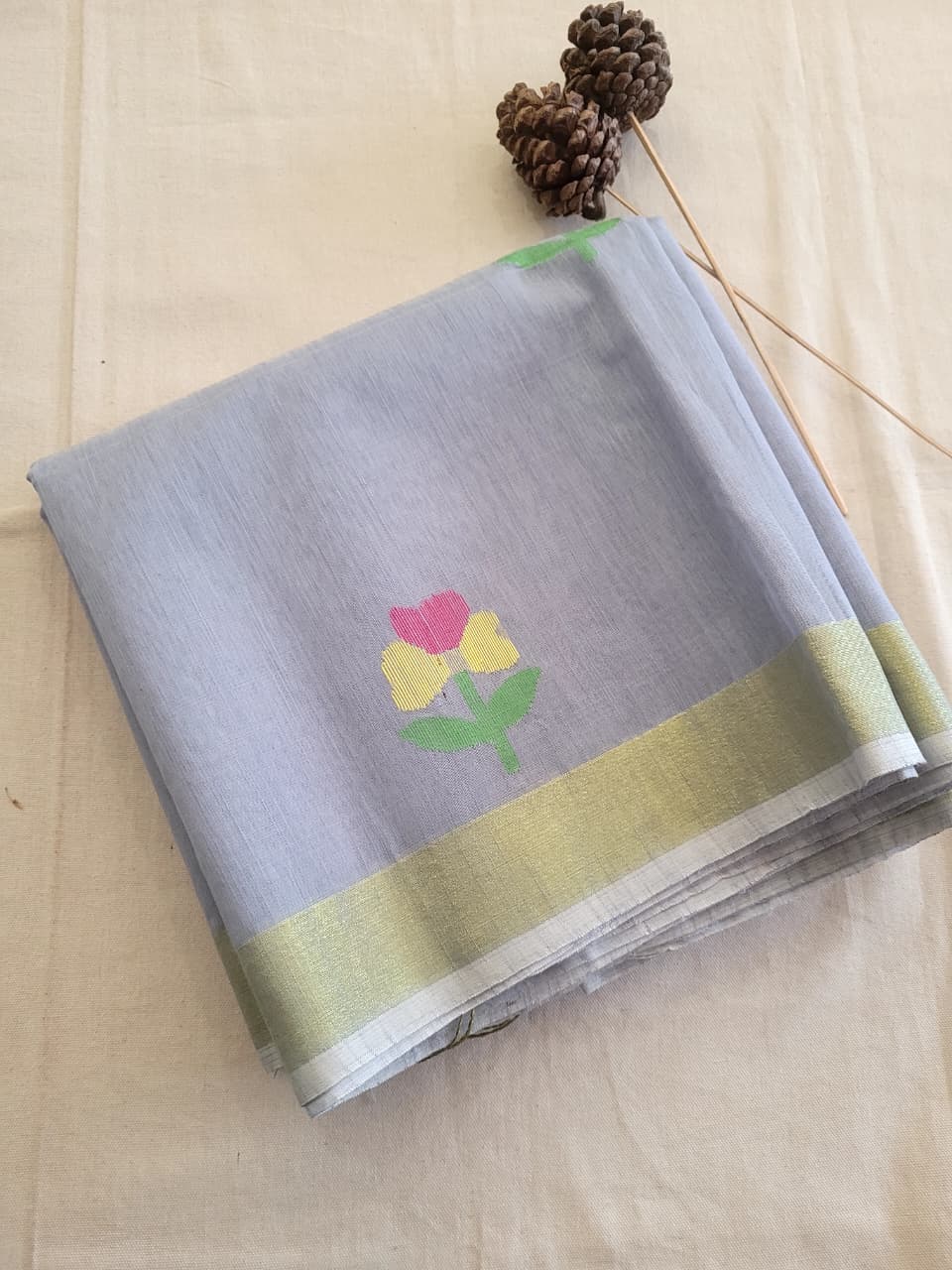 Gray Maslin Jamdani Saree