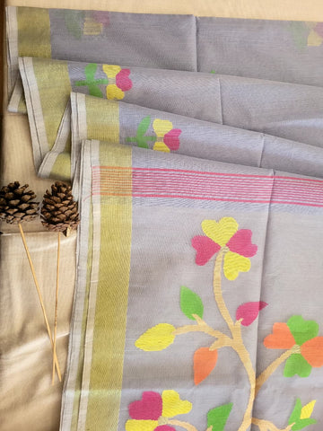 Gray Maslin Jamdani Saree