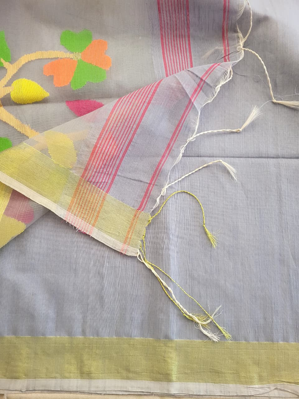 Gray Maslin Jamdani Saree