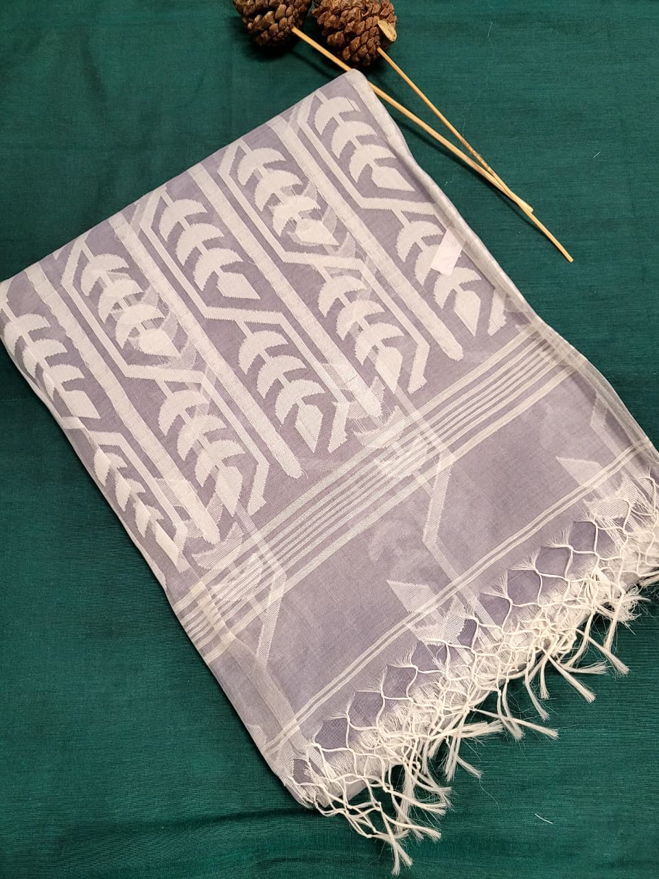 Grey Maslin Jamdani Saree