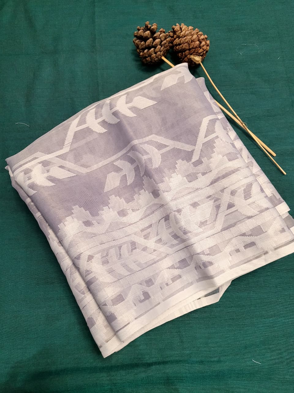 Grey Maslin Jamdani Saree