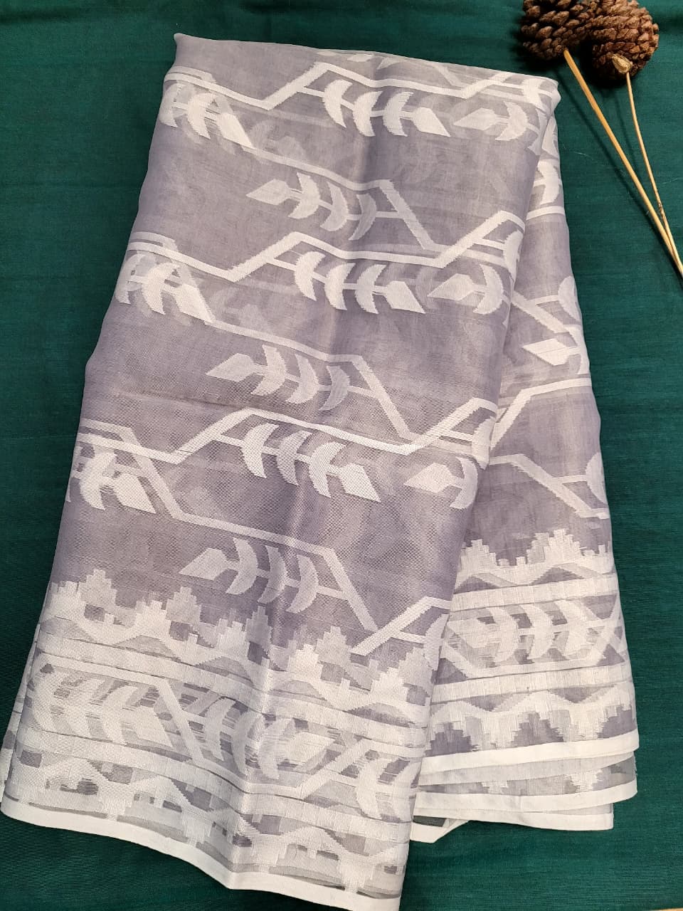 Grey Maslin Jamdani Saree