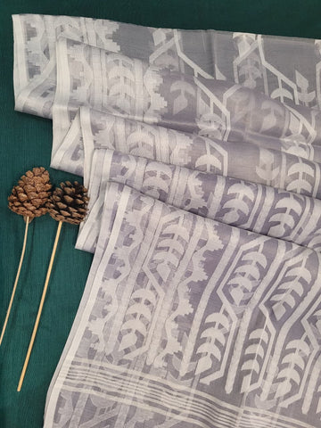 Grey Maslin Jamdani Saree