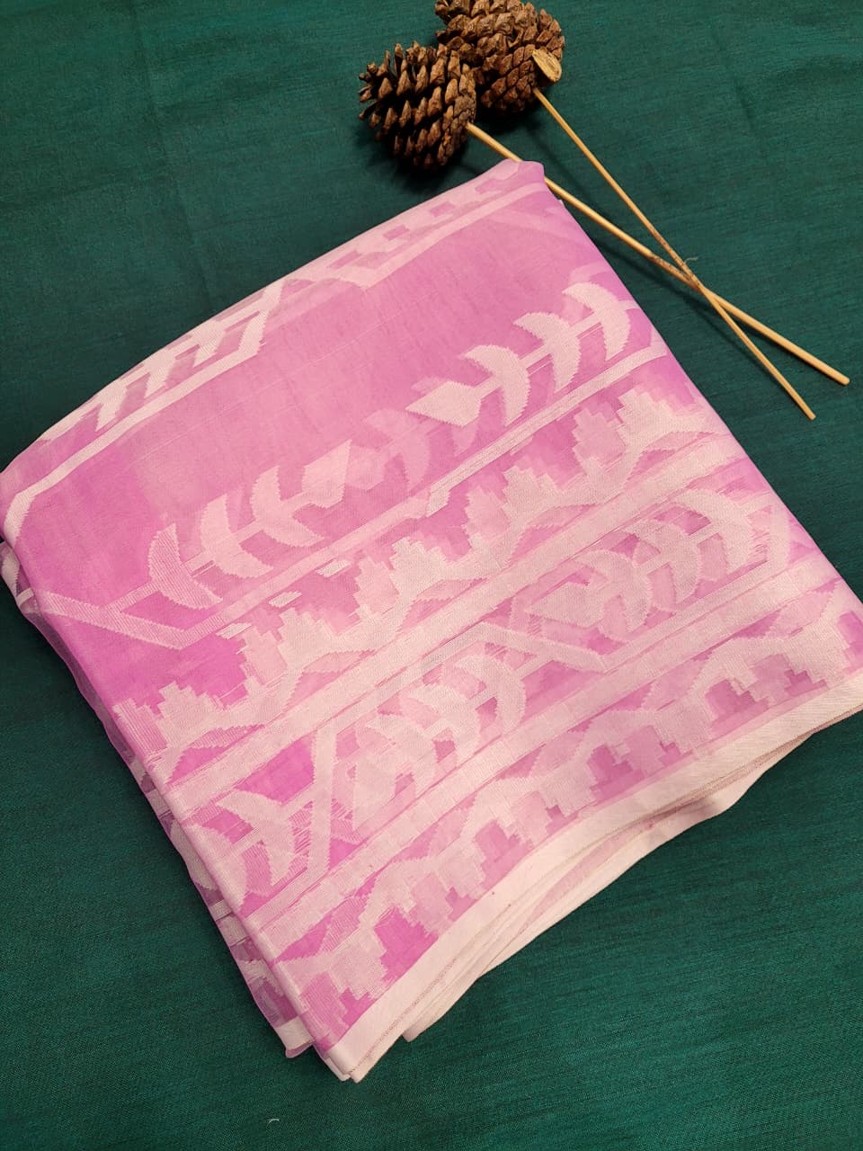 Pink Maslin Jamdani Saree