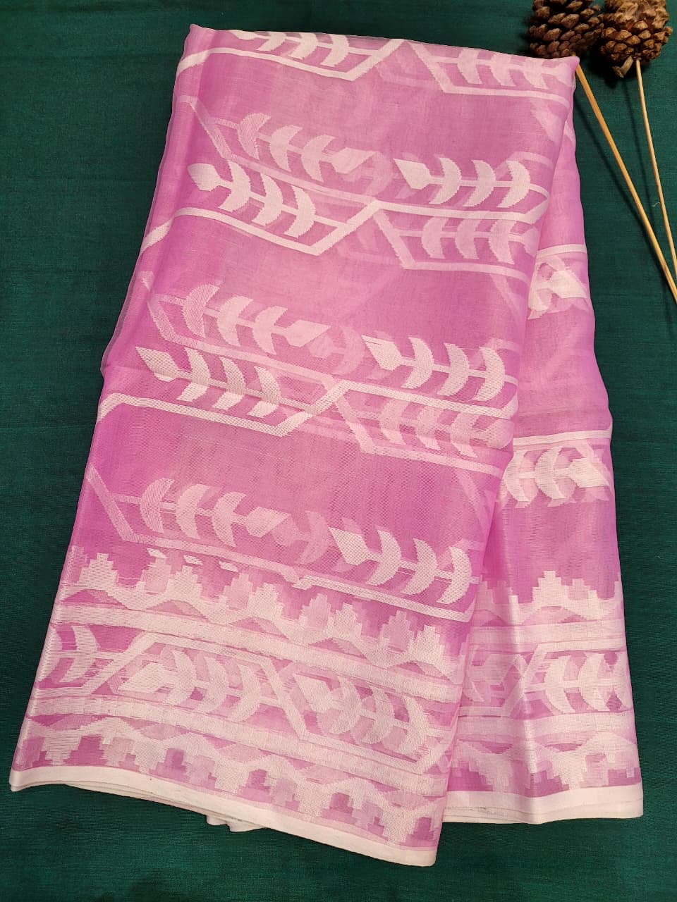 Pink Maslin Jamdani Saree