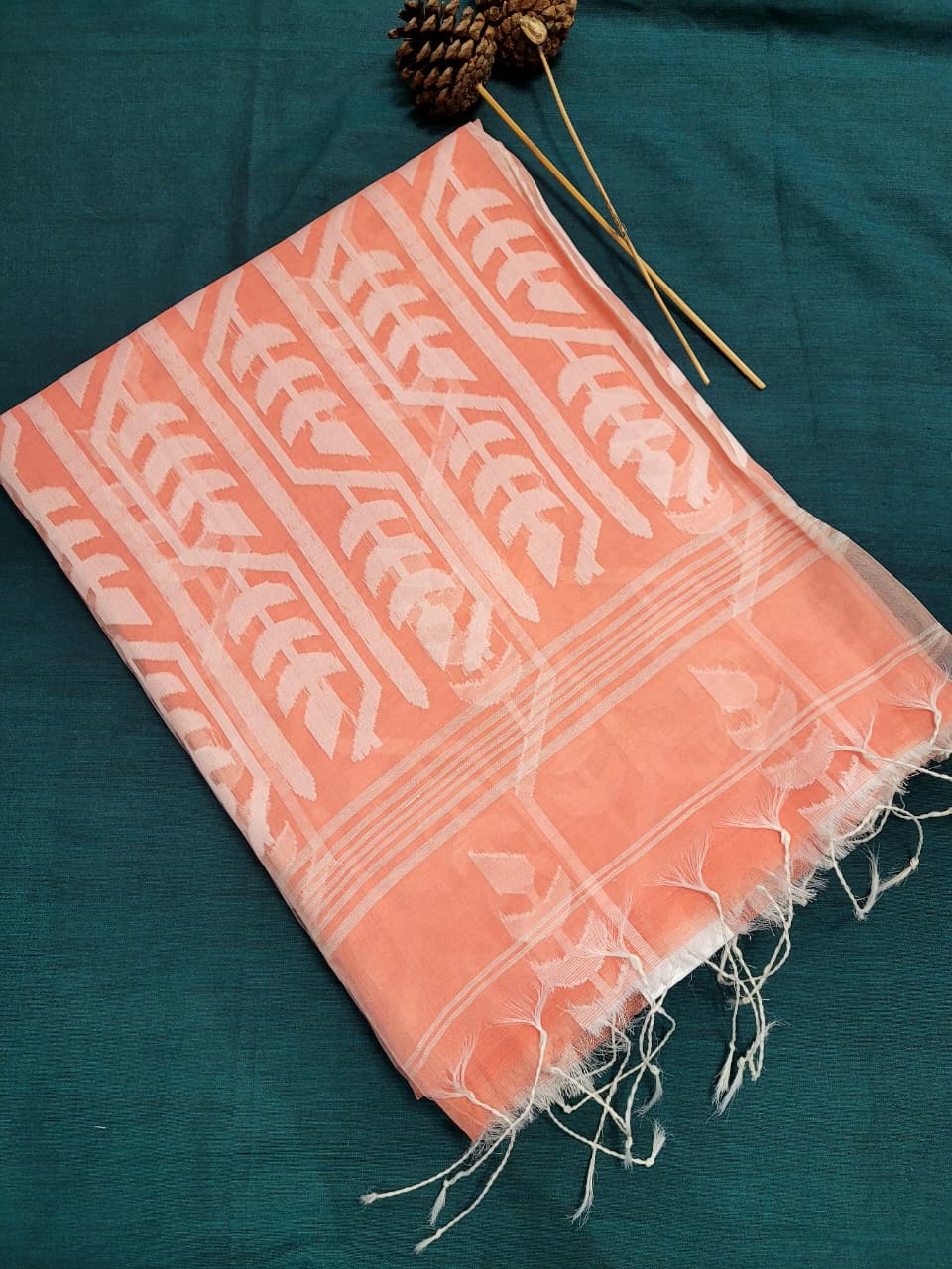 Orange Maslin Jamdani Saree