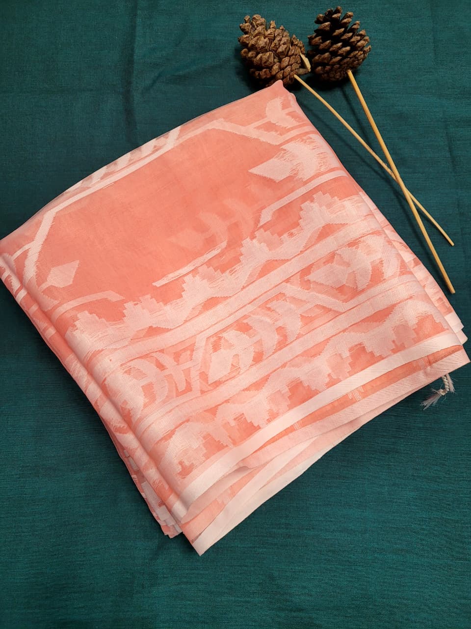 Orange Maslin Jamdani Saree