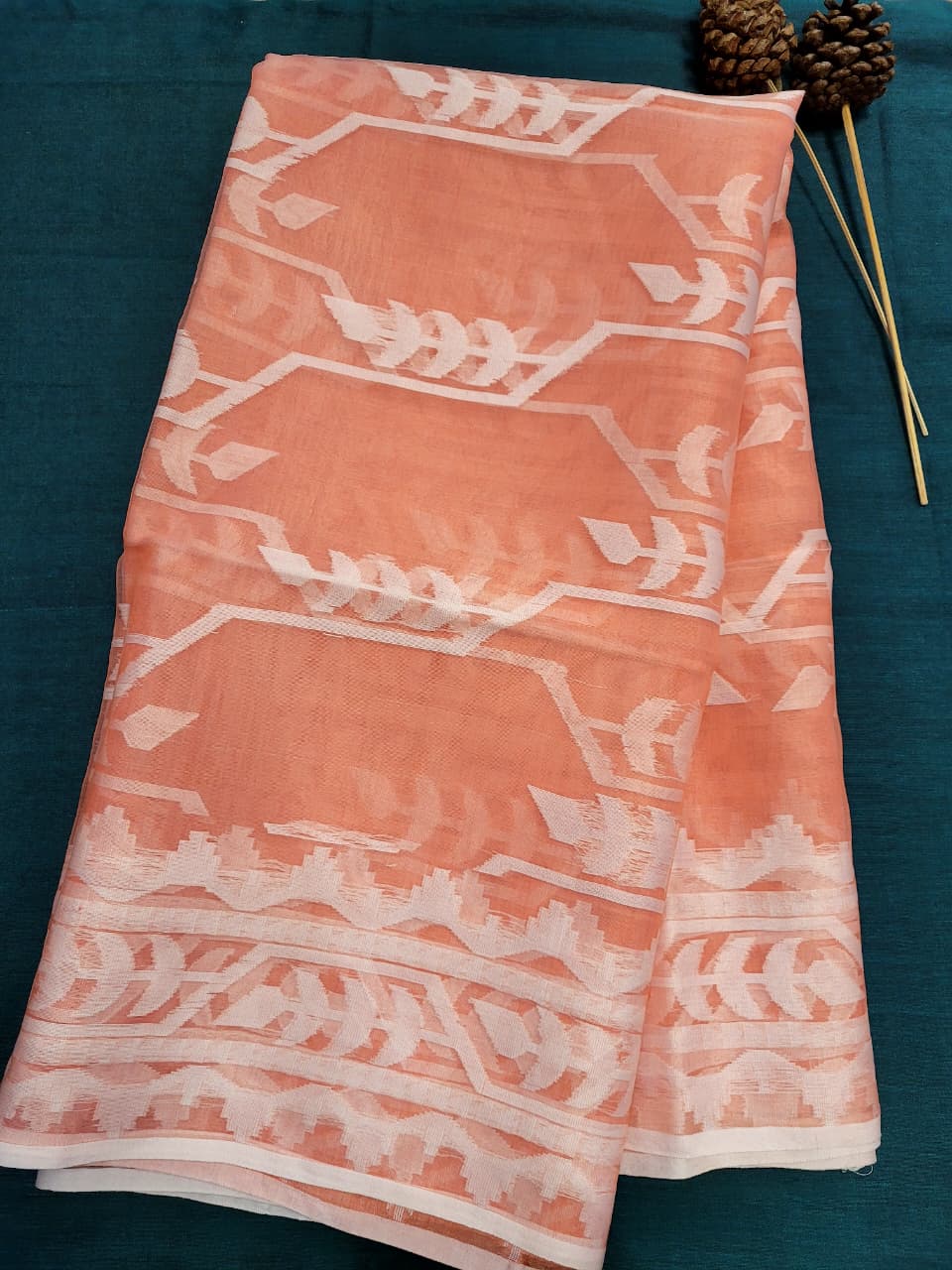 Orange Maslin Jamdani Saree