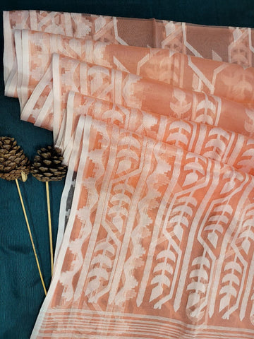 Orange Maslin Jamdani Saree