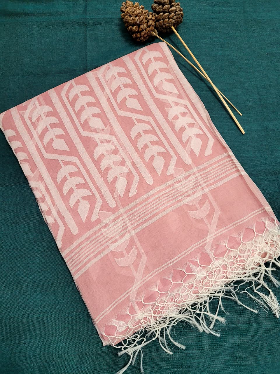 Peach Maslin Jamdani Saree