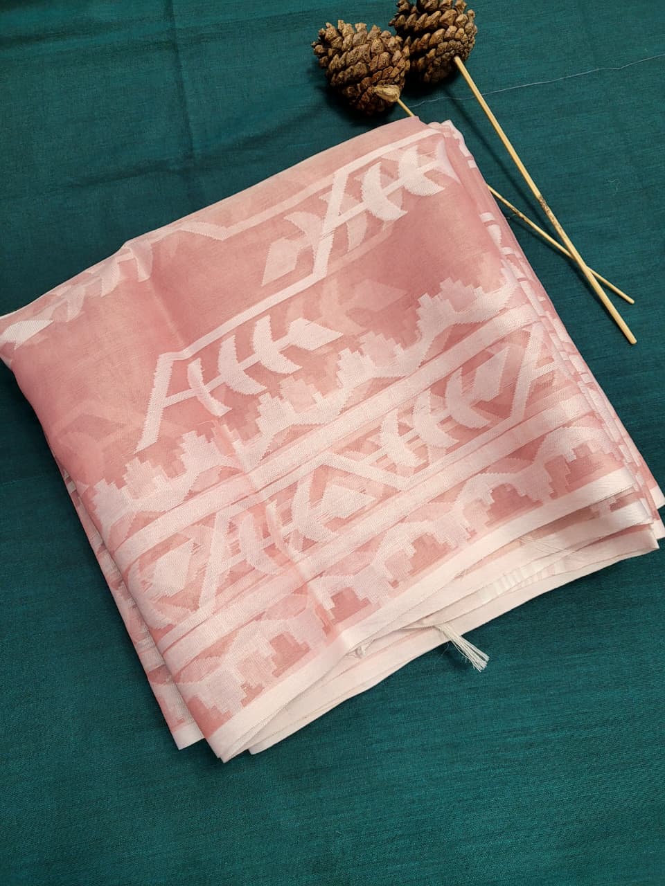 Peach Maslin Jamdani Saree