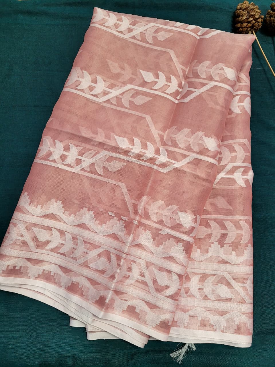 Peach Maslin Jamdani Saree