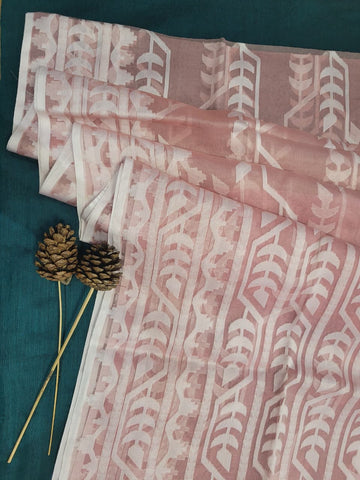 Peach Maslin Jamdani Saree