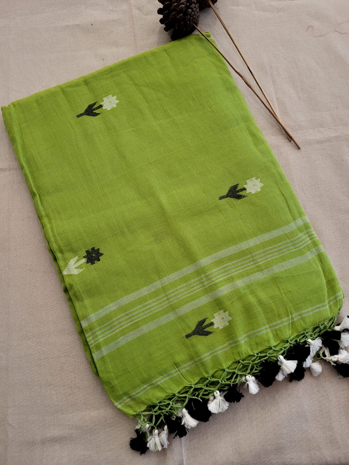 Green Cotton Jamdani Saree