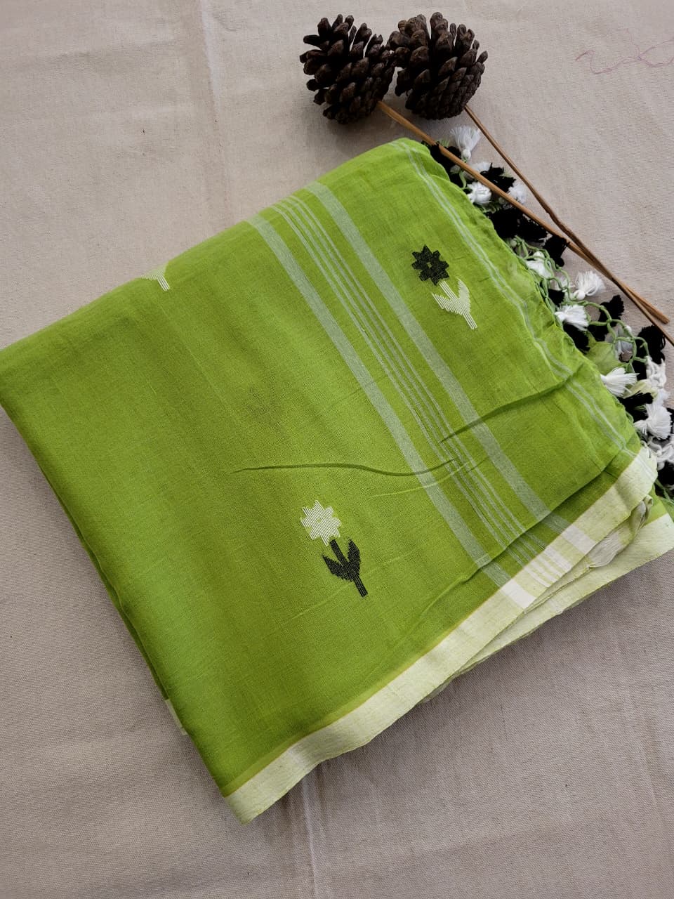 Green Cotton Jamdani Saree