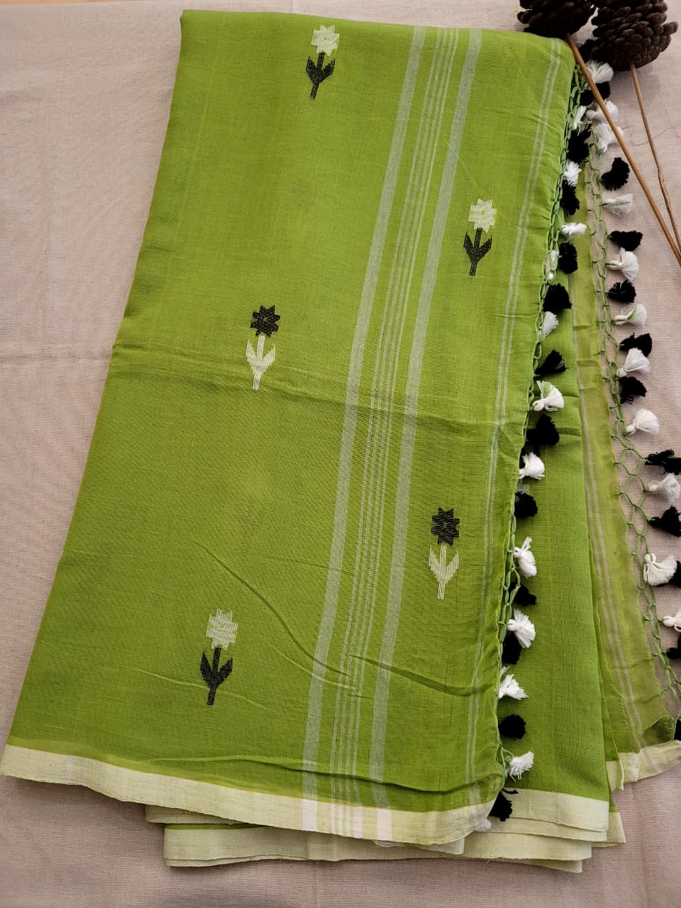 Green Cotton Jamdani Saree