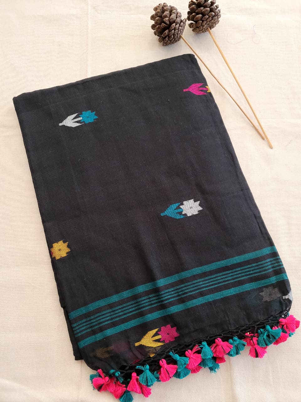 Black Cotton Jamdani Saree