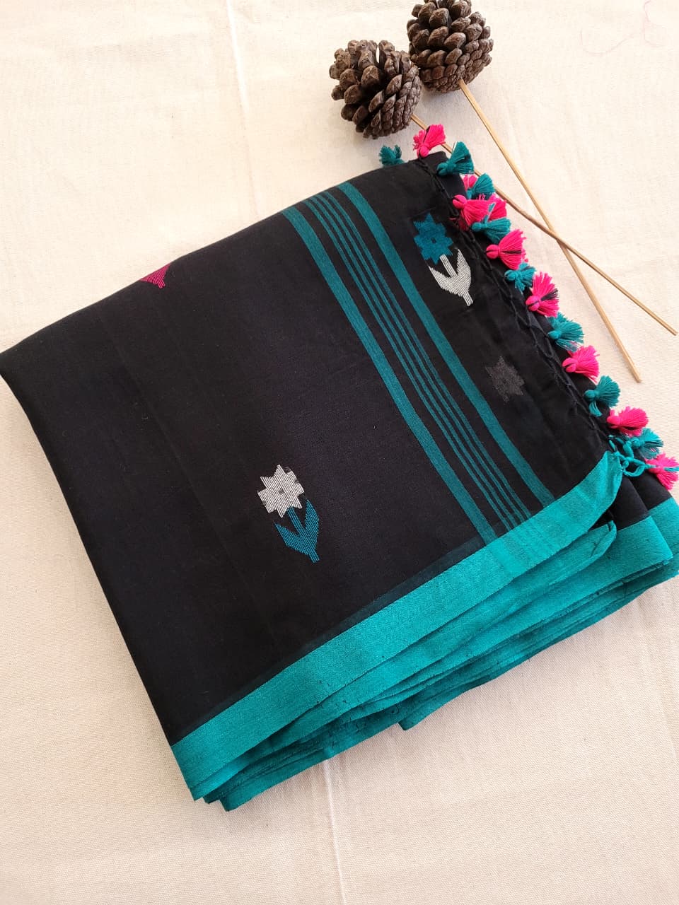 Black Cotton Jamdani Saree