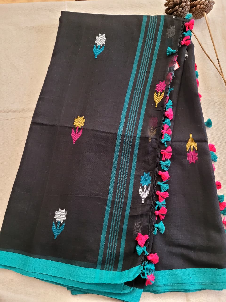 Black Cotton Jamdani Saree