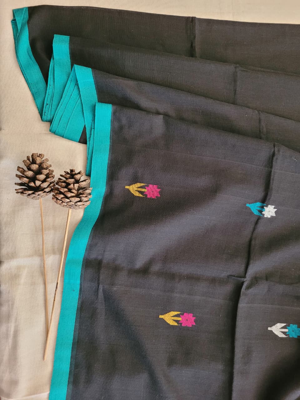 Black Cotton Jamdani Saree