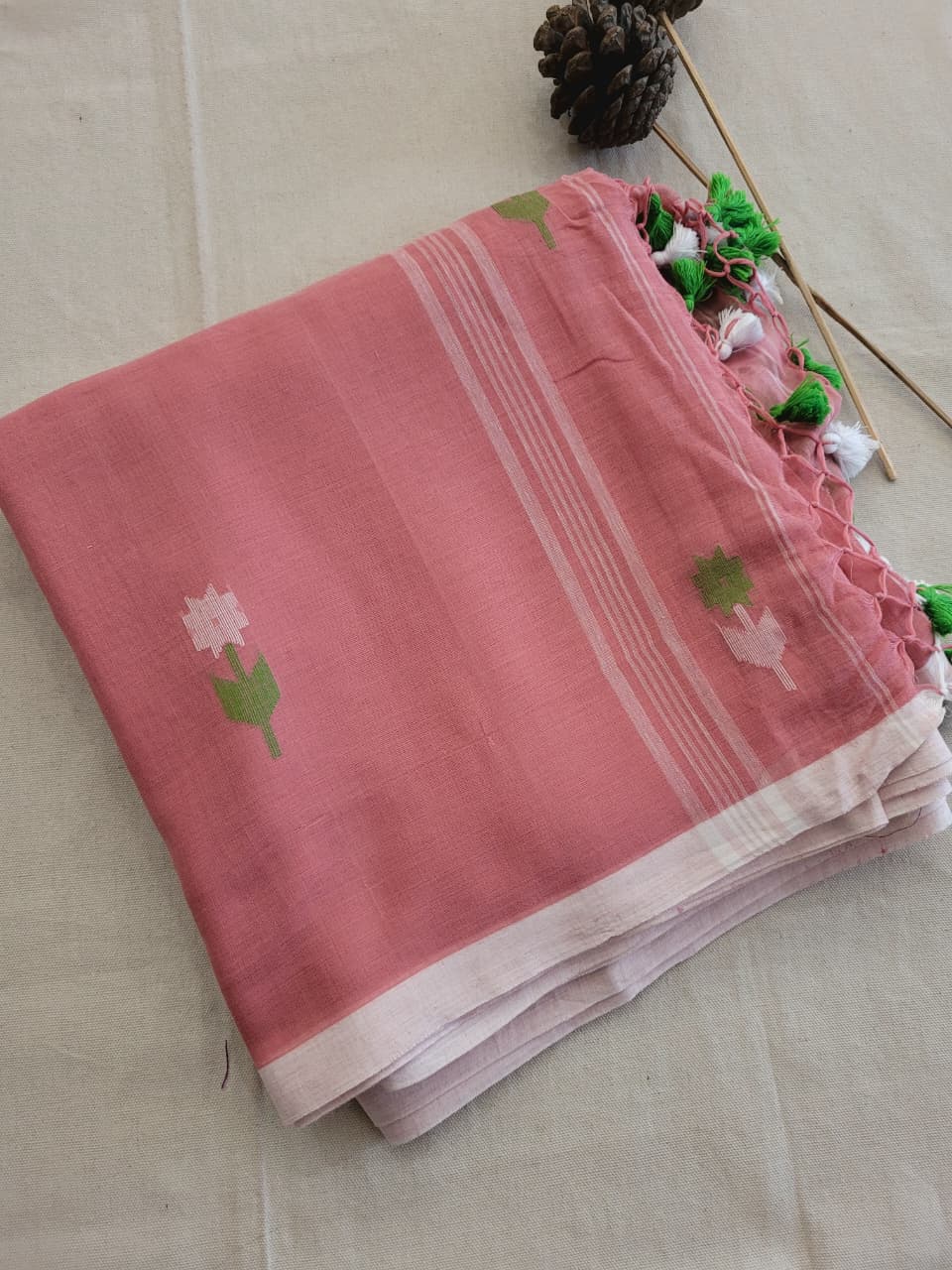 Blush Cotton Jamdani Saree