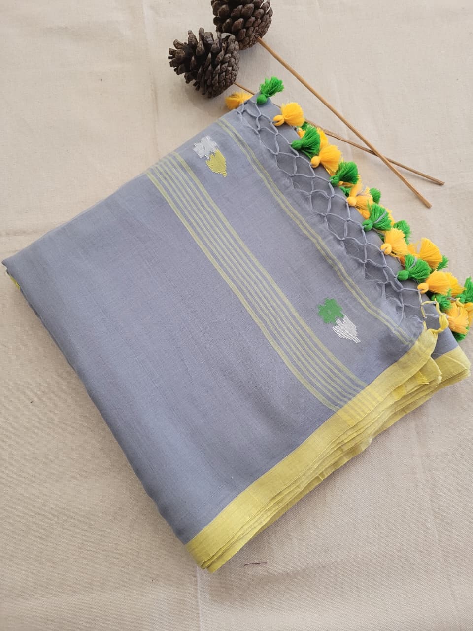 Gray Cotton Jamdani Saree