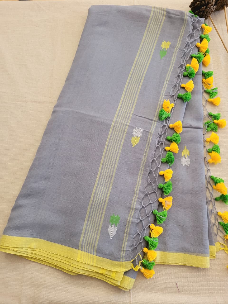 Gray Cotton Jamdani Saree