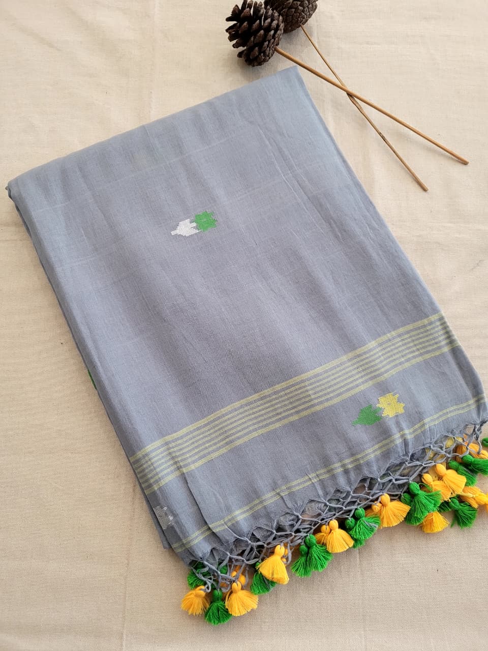 Gray Cotton Jamdani Saree