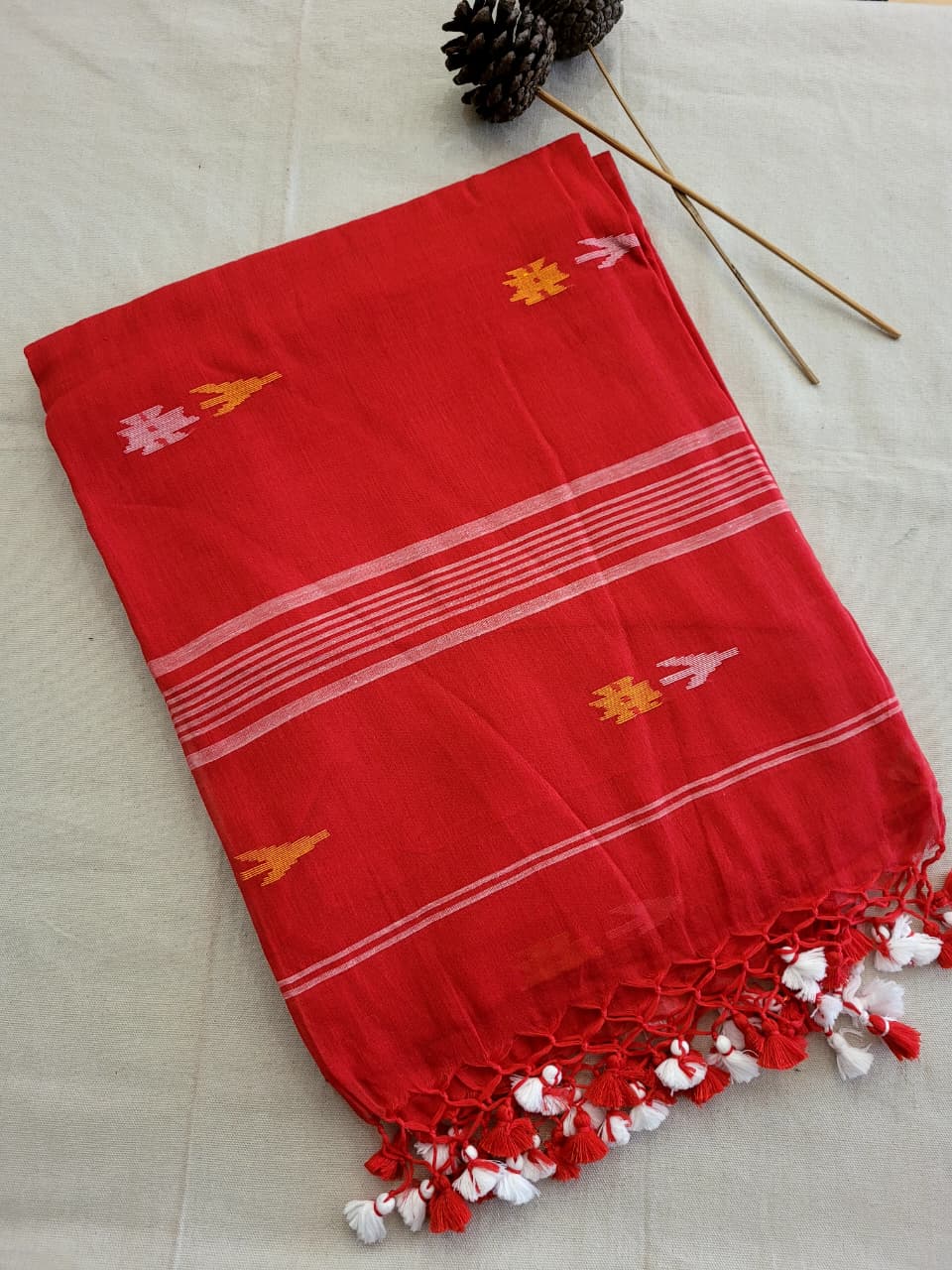 Red Cotton Jamdani Saree
