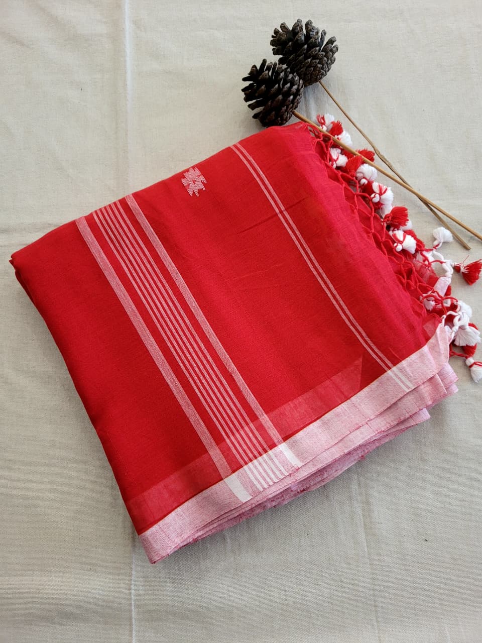 Red Cotton Jamdani Saree
