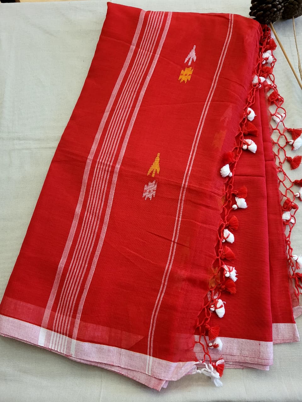 Red Cotton Jamdani Saree